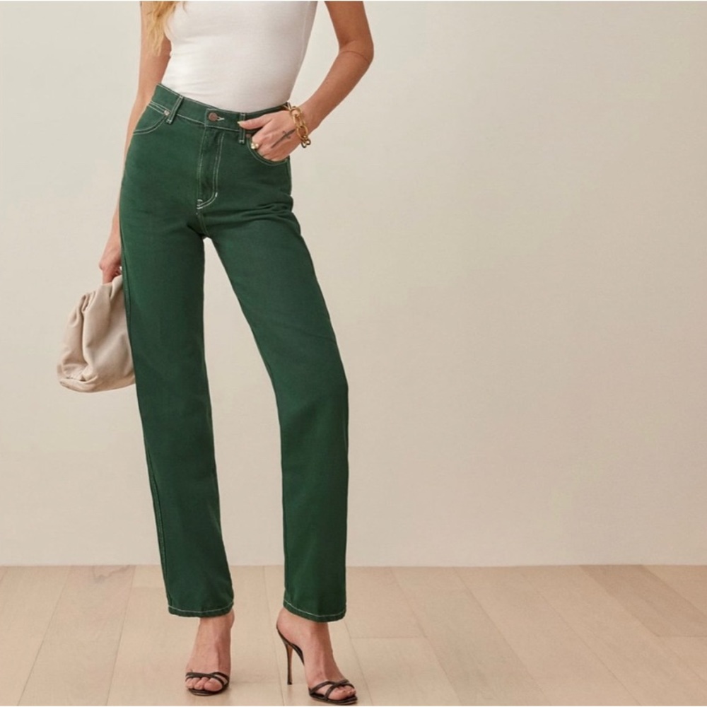 NWOT Reformation Cowboy High Rise Straight Jeans in Emerald